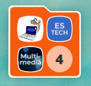 Orange folder icon with applications. ES Tech. Multimedia. 4 more.